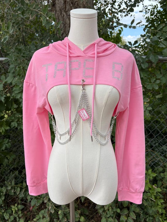 Tape B Inspired Rhinestone Shrug With Chains (Rave outfit, Rave Hoodie, Rave Cropped Hoodie, Rave Shrug, Rave Crop Top, Bolero)