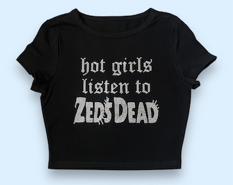 Zeds Dead Inspired Rhinestone Crop Top (rave outfit, rave crop top, rave accessories, rave rhinestone shirt, rave baby tee)
