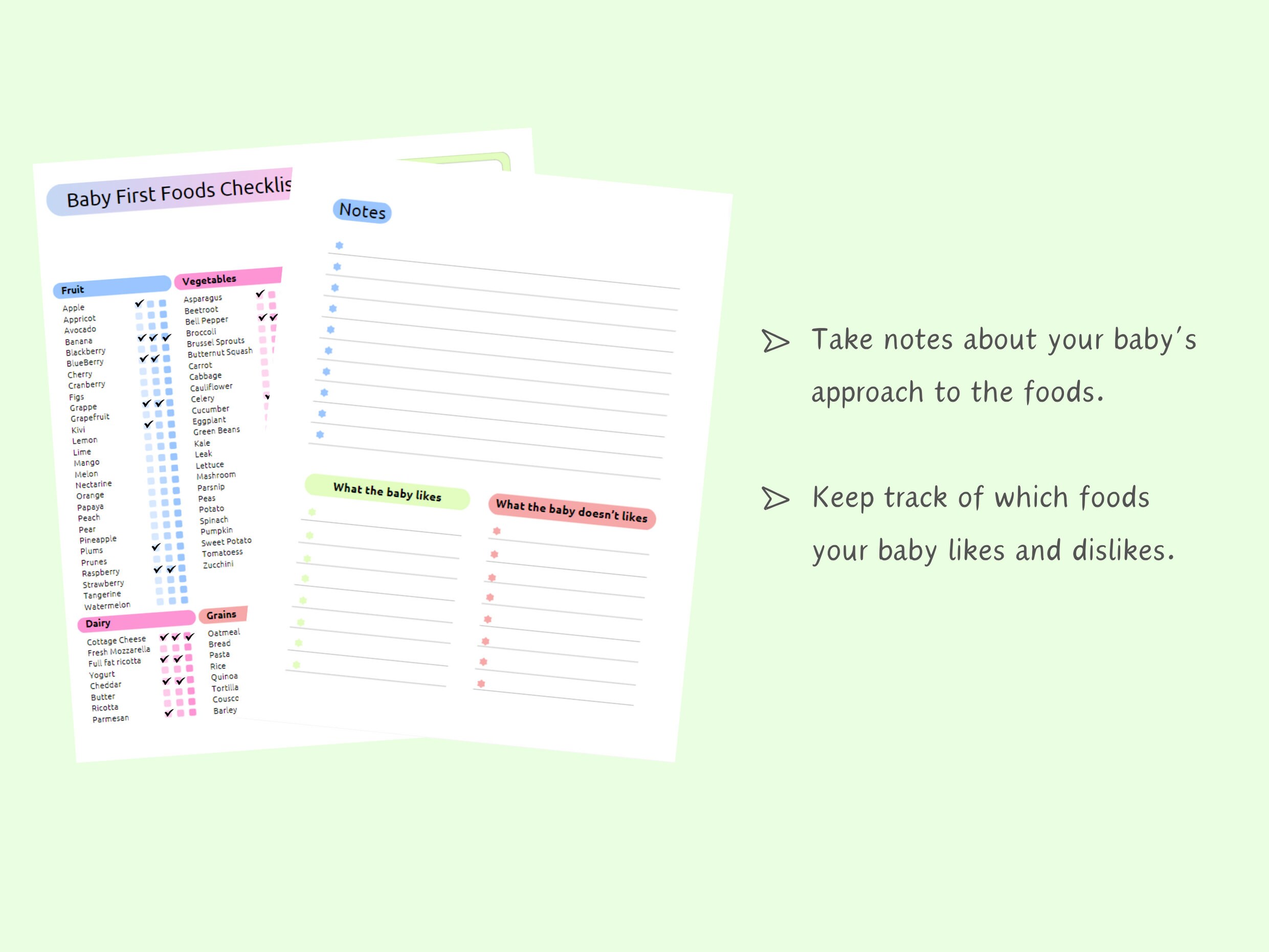 Baby Feeding Tracker | Magnetic Baby First Foods Checklist, Magnet Baby Weaning Chart, Baby Feeding Checklist, Baby Daily Meal Planner