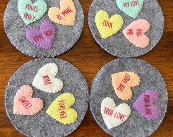 Set of 4 Felt Valentine Coasters