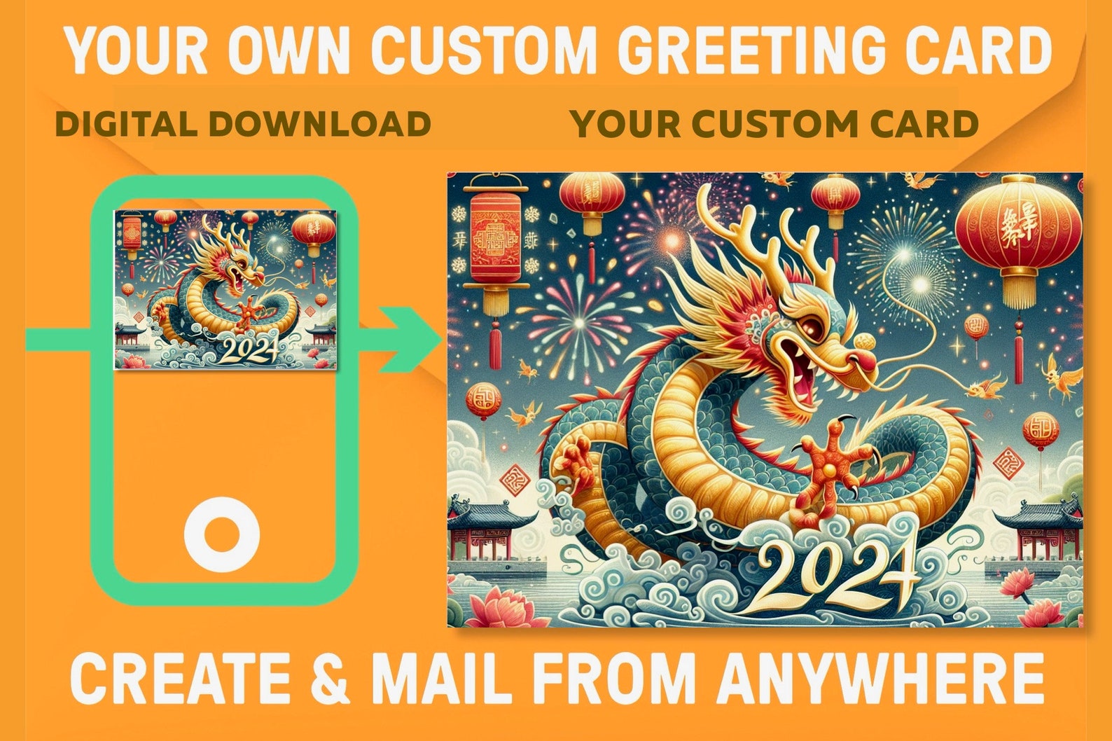 Custom Personalized 2024 New Years Dragon Card Written With Real Pen