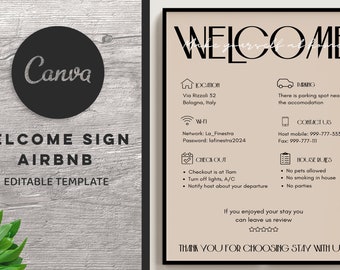 Welcome sign for Airbnb hosts editable template house rules template wi-fi sign welcome poster guest arrival