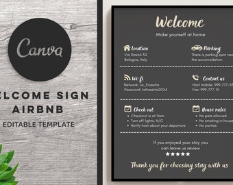 Welcome sign for Airbnb hosts editable template house rules template wi-fi sign welcome poster guest arrival