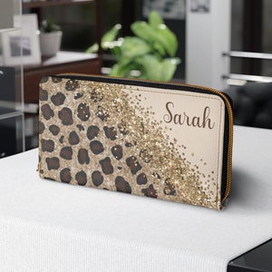 Bonita cartera personalizada con estampado de leopardo para mujer, cartera personalizada con estampado de guepardo, cartera con cremallera con estampado de leopardo rosa, artículos elegantes, regalo perfecto