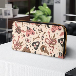 Cartera gótica celestial de los 90 para mujer, cartera con cremallera Boho Whimsigoth, carteras bonitas para mujer, cartera Dark Academia, regalos de brujas místicas
