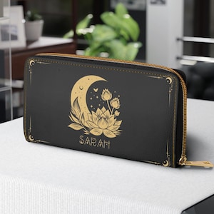 Cartera personalizada con estética de bruja Dark Cottagecore para mujer, cartera de mano Whimsigoth Moth con cremallera, cartera gótica personalizada, regalos de brujas