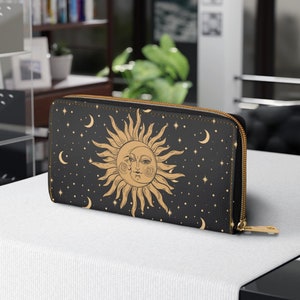 Cute Witchy Moon and Sun 90&#39;s Celestial Aesthetic Wallet, Whimsigoth Accessories for Women, Boho Whimsigoth Zipper Wallet, Witchy Gifts