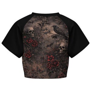 Whimsigoth Raven & Rose Crop Top, Witchy Aesthetic Skull Shirt, Dark Academia Goth Clothes, Witchy Gothic Whimsigoth Clothing for Women image 4