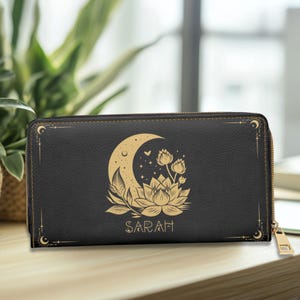 Cartera personalizada con estética de bruja Dark Cottagecore para mujer, cartera de mano Whimsigoth Moth con cremallera, cartera gótica personalizada, regalos de brujas