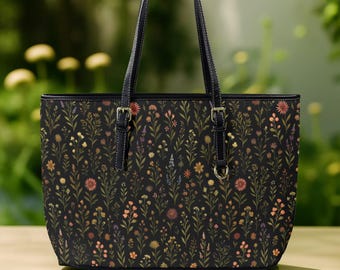 Dark Cottagecore Wildflower Shoulder Bag for Women, Whimsical Boho Floral Botanical Tote Bag, Cottagecore Accessories & Witchy Gifts for Her