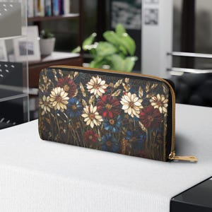 Cartera con diseño floral de mosaico de vitrales para mujer, cartera vintage con margaritas de vitrales, bonita cartera floral con cremallera, regalo para ella