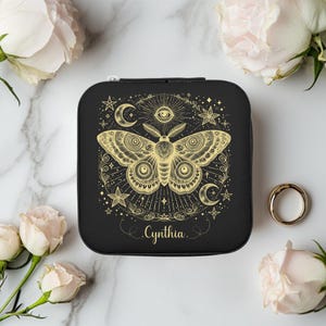 Personalized Whimsigoth Moth Travel Jewelry Case Mini Boho Goth Jewelry Organizer Box Celestial Mystical Witchy Gifts Best Friend Mom Sister