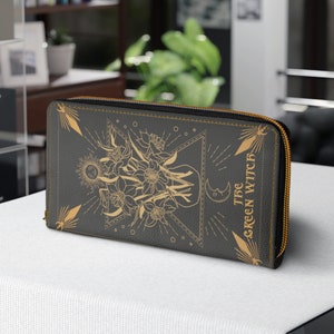 Cartera gótica para bruja verde, billetera con estética celestial de los años 90 de Whimsigoth, billetera Dark Academia, regalos de brujas, billetera con cremallera para mujeres