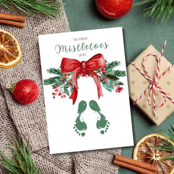 Baby Mistletoe Christmas Craft, Baby Footprint Art, My Very First Mistletoes, 2023, Printable, Instant Download, Kids Holiday Craft, DIY