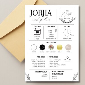 Wedding Bridal Party Information Card, Proposal Card, Wedding Day Info, EDITABLE TEMPLATE, Bridesmaid & Maid of Honour Cards