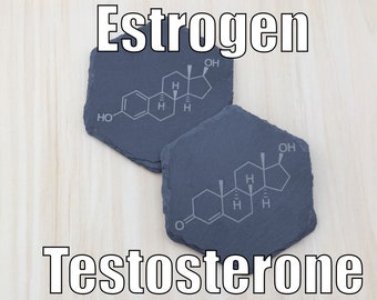 Estrogen or Testosterone stone coasters | housewarming trans transgender coming out pride birthday gay gift