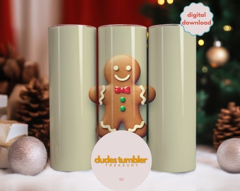 Christmas Tumbler Wrap 20oz Skinny Tumbler Christmas Gingerbread Man PNG Sublimation Design Gingerbread Digital Download Christmas Gift Idea