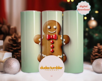 Christmas Tumbler Wrap 20oz Skinny Tumbler Christmas Gingerbread Man PNG Sublimation Design Gingerbread Digital Download Christmas Gift Idea