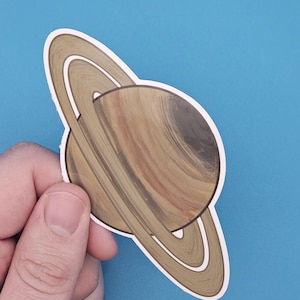 Golden Saturn Planet Sticker, Celestial Vinyl adhesive for Space Lovers, Journals & Laptop Aesthetics