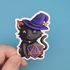 Lila schwarze Katze Magier Decor Sticker, Pechvogel D20 Würfel Epic Fail Vinyl für DnD Tabletop Adventure