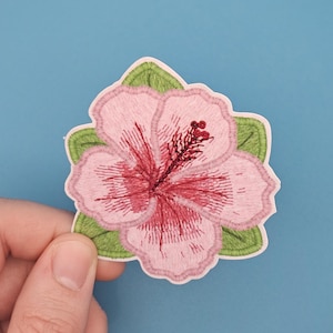 Niedlicher genähter Hibiskus-Entwurfs-Aufkleber, gestickter Kunst-Art-Vinyl-Aufkleber, genähter Flecken-Pflanzenkleber für Dekor & Geschenke