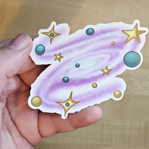 かわいい渦巻き銀河と星と惑星のステッカー、星と星間ガスと塵の天体システムビニール接着剤