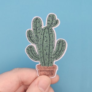 Bonita pegatina de cactus saguaro, pegatina de vinilo estilo arte bordado, parche cosido adhesivo vegetal para decoración y regalos