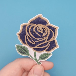 Faux Embroidered Black Rose Vinyl Sticker, Gothic Floral with Gold Accents Decor