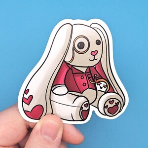 Sticker lapin blanc coeur rose, décoration lapin pays des merveilles, adhésif en vinyle pour Tea Party doudou mignon