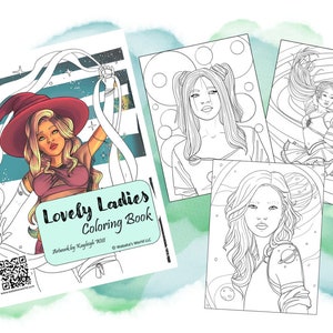 Lovely Ladies Coloring Book Top Bound Notepad, Relaxing Art Therapy, Stress Relief & Creativity