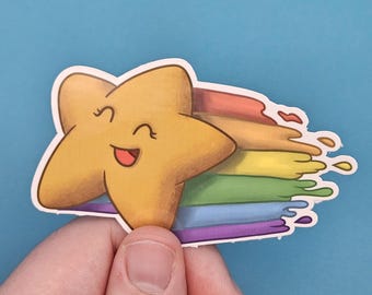 Cute Shooting Star with Rainbow Trail,  Pastel Vinyl Sticker