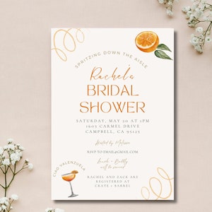 Aperol Spritz Bridal Shower Party Invite, Cocktail Bridal Shower Invitation, Editable Text with Canva