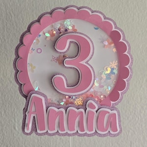Custom Sparkling Pink Birthday Shaker Cake Topper Decoration With Name and Age Number
