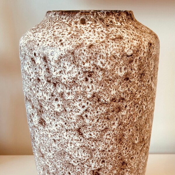 West German pottery extra large vase in a brown/white glaze-1960’s