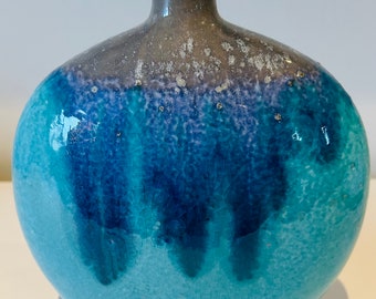 vase vintage turquoise en céramique/poterie