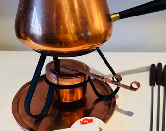 Vintage, solid copper, complete fondue set in original box-made in Japan, 1970’s.