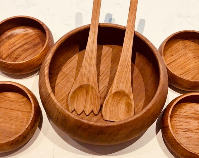 Vintage Teak Salad Bowl Set Etsy