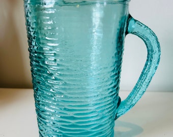 Vintage Anchor Hocking Soreno glass pitcher/turquoise/aqua