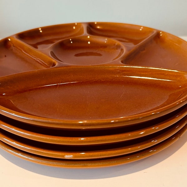 Set of 4 vintage high gloss amber fondue plates/sushi plates-made in Japan