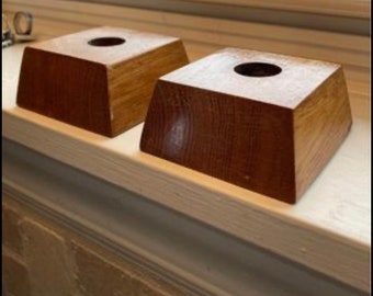 Pair of minimalist wood mcm candlestick holders