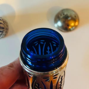 Vintage, silver plated, salt & pepper shakers with colbalt blue glass inserts