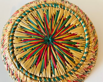 vintage handwoven multi-color basket