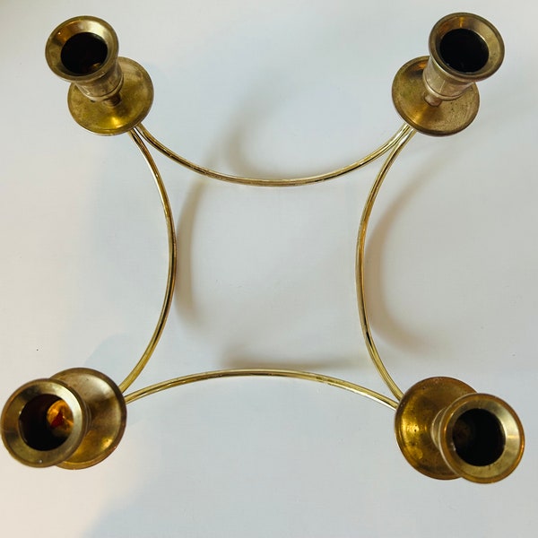 vintage, heavy, brass, 4-candlestick holder, candelabra