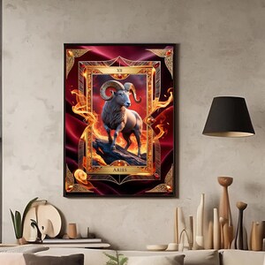Widder Tarot Poster - Sternzeichen Kunstwerk mit Feuerelement