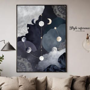Póster de la Diosa de la Noche del Verano – Arte abstracto espiritual de las fases lunares – Energía de la Luna Oscura y Arte Mural Intuitivo