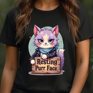 Kat T-shirt - Resting Purr Face Shirt Unisex - Grappig Kawaii Dieren Shirt - Stoere Cartoon Kat Tee