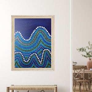 Blue Waves - Instant Download Australian Coastal Art, Contemporary Aboriginal-Inspired PNG Print by Luke Marino for Elegant Home Décor