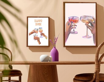 Happy Hour Vintage Bar Cart Instant Download Print Retro Alcohol Print Bar Cart Wall Art Funky Alcohol Print Trendy Wall Art Spritz Cocktail