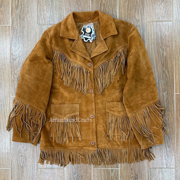 Veste en cuir suédé de Style occidental Cowgirl pour femme avec franges manteau à franges en cuir suédé pour femme