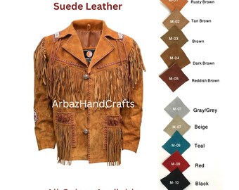Chaqueta De Gamuza Con Flecos Y Cuentas - Estilo Vaquero Occidental Para Hombre, Tallas XS A 5XL